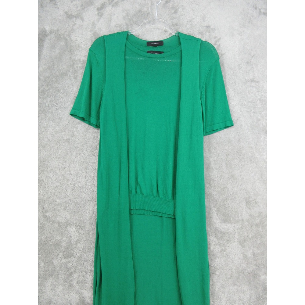Vanity Basics Sweater Set Womens Size L Duster Twinset Kelly Green Stretch Knit - Picture 5 of 16
